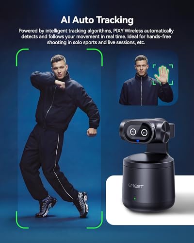 Image of EMEET PIXY Wireless 4K Dual-Lens AI Tracking PTZ Streaming Camera with 1 /2.55 inch Sensor, Gesture Control, Multi-Camera Live & Built-in 48kHz Mic, HDR, Live Streaming for YouTube, Facebook, Twitch