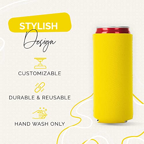 Image of Slim Can Cooler Sleeve 12 Pack - Blank Neoprene Insulated Can Coolers for 12 oz Skinny Beer & Soda Cans - Sublimation Ready Drink Sleeves for Heat Press, Custom Printing & Party Favors (Yellow)