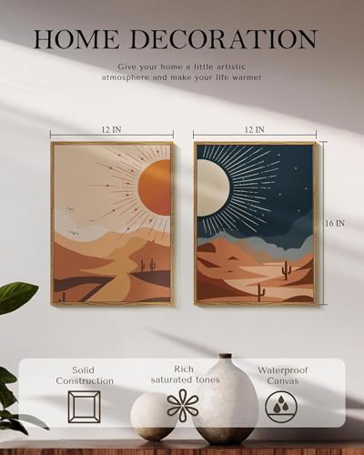 Tableau abstrait moderne soleil lune pour sublimer l'entrée et la salle de bain