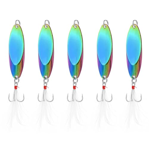 PATIKIL Cucharillas De Pesca 1/4 oz 7g 5Pcs Señuelos De Pesca Cucharillas De Fundición Anzuelos Triples Cebos Duros Giratorios De Metal para Agua Dulce Agua Salada Salmón Multicolor