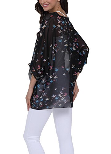 iNewbetter Blusa feminina de chiffon com estampa floral e manga morcego, túnica de verão, PB, Pb299,