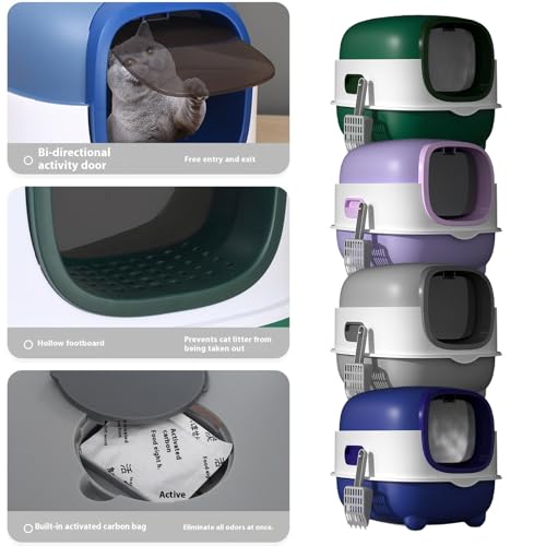 Foldable Cats Litter Box, Enclosed Cats Litter Box with Lid and Scoop, Large Size Anti-Splashing Easy to-Clean, Front Entry and Exit, Boxes from Kitten to Adult