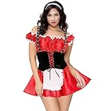 Dempiire Women's German Dress Square Neck Apron Oktoberfest Beer Girl Costume Underfell Sans Costume (Red, One Size)