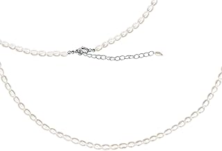 Pearl Necklace for Women and Girls, Handmade 14” Choker with Tiny White Freshwater Pearls, Silver Clasp, and 3” Adjustable Chain, Cute Trendy Layered Necklaces