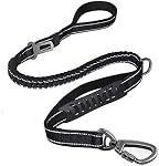 Fashion&Cool Heavy Duty Dog Leash Especially Large Dogs Up to 150lbs, 4-6 Ft Reflective Dog Walking Training Shock Absorbing Bungee Leash Car Seat Belt Buckle, 2 Padded Traffic Handle Extra Control