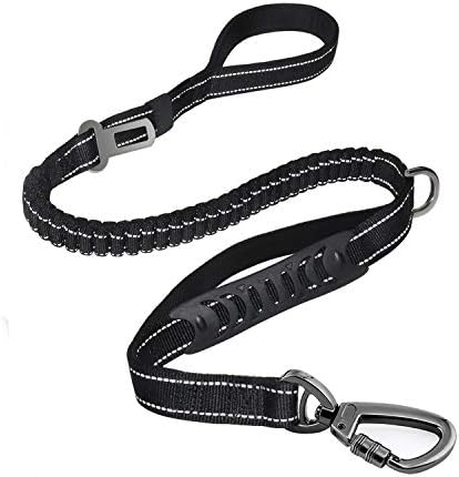 Fashion&cool Heavy Duty Dog Leash Especially Large Dogs Up to 150lbs, 4-6 Ft Reflective Dog Walking Training Shock Absorbing Bungee Leash Car Seat Belt Buckle, 2 Padded Traffic Handle Extra Control