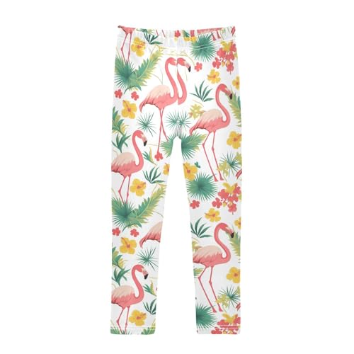 Wusikd Pink Flamingos Girls' Leggings Toddler Doodles Green Palm Trees Kids Yoga Pants Dance Active Tights 4T