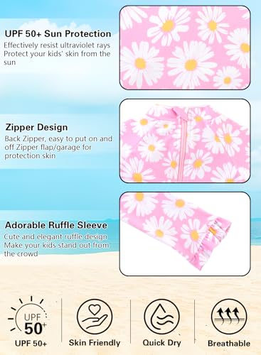 Image of Alakuoti Long Sleeve One Piece Ruffle Swimsuit for Toddler Girls Baby Girl Rashguard Shirt with UPF 50+ Sun Protection