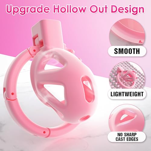 Image of Uoffile Male Chastity Cage Devices, Small Lightweight Sissy Chastity Cage with 8 Adjustable Cock Rings and Invisible Lock, Man Penis Exercise Bondage Gear & Accessories Couple BDSM Adult Sex Toys Pink