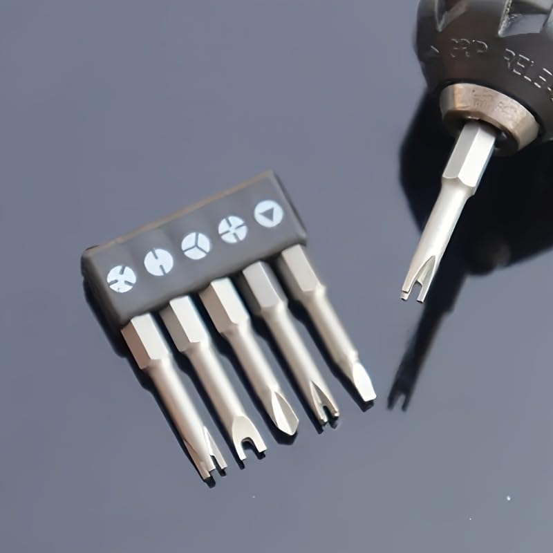 5PCS Irregular Screwdriver Bit Set U-Shaped Y-Shaped Triangular Cross Three-Point Bits for Electronics Repair RC Laptops, Silvery
