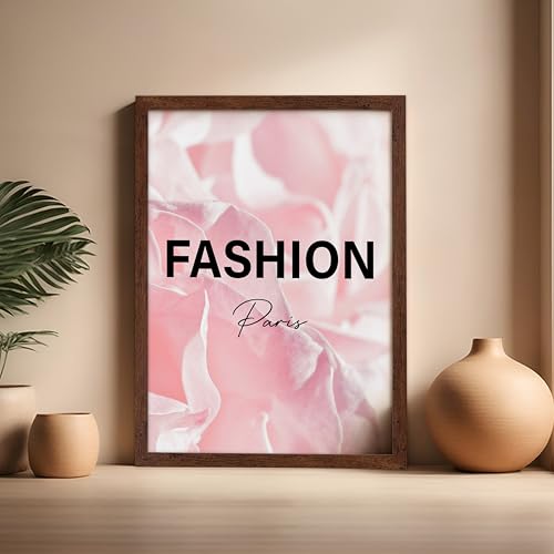 Image of Poster Master Fashion Poster - Paris Print - Pink Art - Trendy Art - Modern Art - Gift for Women & Fashionista - Luxury Haute Couture Decor for Living Room or Girl's Room, 16x20 Brown Framed