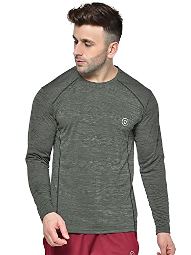 CHKOKKO Men’s Round Neck Full Sleeves Regular Dry Fit Gym Sports T-Shirt Olive M