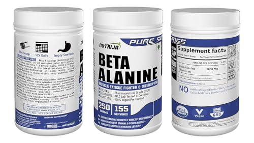 Image of NutriJa Beta Alanine Powder 250g - Unflavoured | Pre Workout Amino Acid Supplement | For High Intensity Training, Workout Endurance & Active Lifestyle | Gym Supplement (Pack of 2)