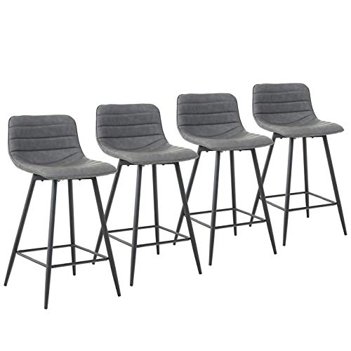 Bar Stools Set of 4 Counter Height Stools 25â€ Faux Leather Counter Bar Stools with Back and Footrest, Retro Bar Style Stools Chairs for Kitchen Island and Counter Bar (Retro Grey, 4 Barstools)
