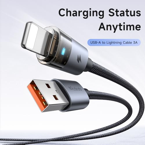 Image of mcdodo USB A to Lightning Charging Cable with Flashing Light 4ft, Nylon Braided USB Lightning Fast Charger Cable Fit for iPhone 14 13 12 11 /Pro /ProMax /Plus, iPad, AirPods, iTouch(Black)