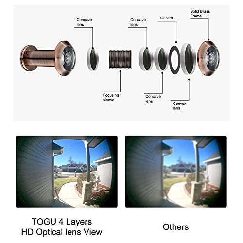 Image of TOGU TG2614YG-AC Brass UL Listed 220-degree Door Viewer with Heavy Duty Privacy Cover for 1-3 /8 inch to 2-1 /6 inch Doors, Antique Copper Finish