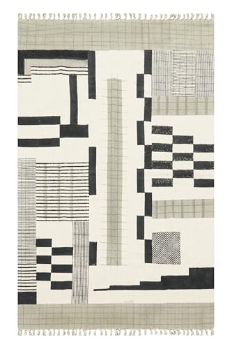 CASAVANI Kilim Rug - Tapete de área de 2 x 3 pés, design abstrato, preto e bege, algodão impresso à mão, lavagem manual da superfície, 0,2 polegadas de espessura, feito à mão, boémio, uso em