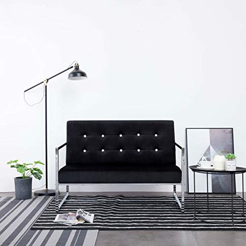 BaraSh 2-Sitzer-Sofa mit Armlehnen Schwarz Chrom und Samt Modular Sofa Jugendsofa Love Seat Zweier Sofa Sofa Klein
