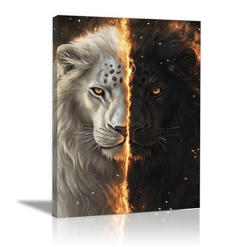 Lion peinture murale sur toile CUDAOO tableau de 40x60cm encadré