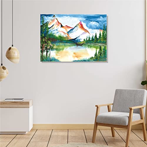 Image of RANGOLI 100% Cotton Stretched Canvas Painting 400 GSM, Framed Mountain Landscape Contemporary Canvas Abstract Wall Art for Living Room, 3D Paintings for Wall Decor (12 x 18 Inch With Frame)