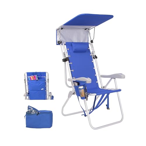 Ultimate 17" High LayFlat Backpack Beach Chair with Canopy Shade for Adults