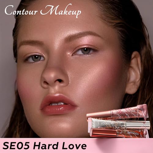 FOCALLURE 3 PCS Liquid Contour Stick,Moisturizing Highlighter,Blush and Bronzer,Silky Cream Contouring Pen with Soft Cushion Applicator,Long Lasting Face Illuminator Makeup,Hard Love