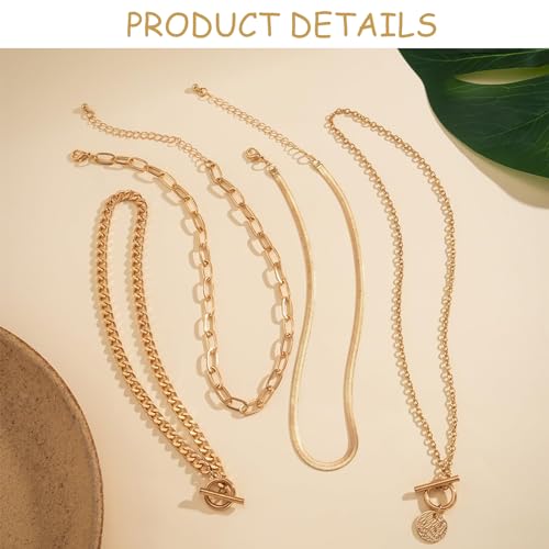 Lilbitty 4er Pack Damen-Halsketten, Schmuck Gold Ketten Set mit Edelstahl, Cuban Chain, Choker und Herringbone, Schichtbar & Elegant für Jeden Anlass