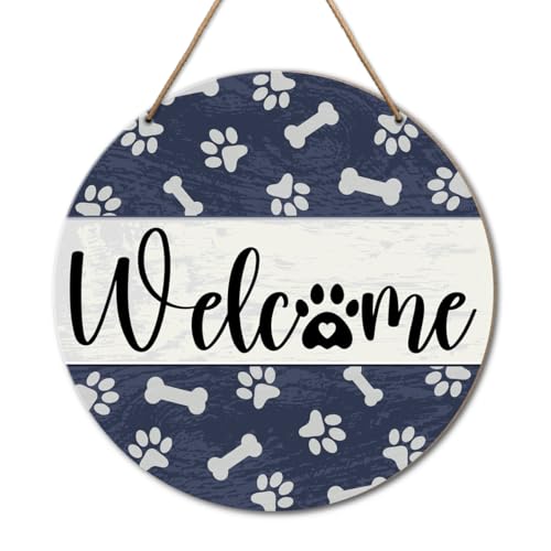 Farmhouse Dog Welcome Sign - Rustic Wood Hanging Decor for Home Porch or Door, Housewarming Gift for Dog Lovers