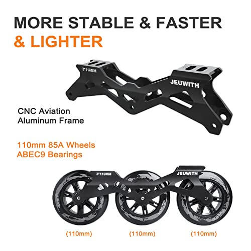 Image of Inline Skates for Men Women, 3 Wheels 110mm Blades Roller for Adult Male Female, Classic Outdoor Fitness Inline Speed Skates for Unisex (Black) Men10-11 /Women11-12 /29.5cm