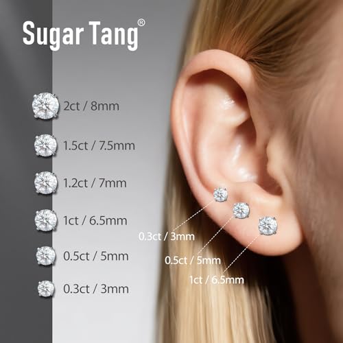 Moissanite Earrings, Diamond Stud Earrings for Women 1-3 CT 18K White Gold Plated/S925 Sterling Silver Earring for Men, Lab Grown Hypoallergenic Jewelry2