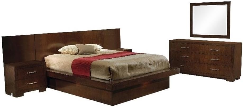 Pemberly Row 4-Piece Eastern King LED Bedroom Set, Rubberwood & Engineered Wood, Cappuccino Finish, Includes Bed, Nightstand, Dresser, Mirror, Felt-Lined Drawers, Modern Design, Ambient Lighting