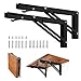 Folding Shelf Brackets - Heavy Duty Metal Collapsible Shelf Bracket for Bench Table, Shelf Hinge Wall Mounted Space Saving DIY Bracket, Max Load: 150 lb 2 PCS (12 Inch, Black)