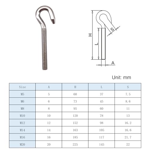 Image of Long Shank Hook Bolts M5 304 Stainless Steel Round Hooks Eyelet Bolts Ring Screw for Yacht Boat Marine Swing Chair Yoga Hammock 18 Pack