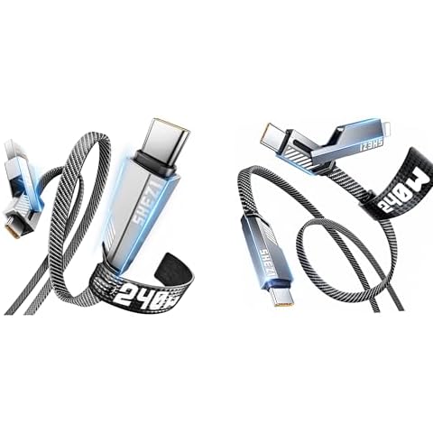 SHEZI 2 Pack Cable Bundle, 2 in 1 USB A/USB C to USB C Cable 240W 5FT with 2 in 1 USB C to USB C/Lightning Cable 240W 5FT Bundle Cover