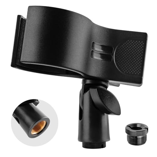 BILIONE Microphone Holder, Large Mic Accessory Clip for Stands, Fit for Most Condenser and Wireless Microphones with Outer Diameter Range 1.26' from 2.3', with a 5/8' to 3/8' Screw Adapter(1Pcs)