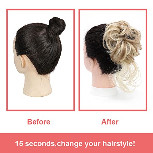Kethbe Messy Bun Hair Piece Tousled Updo Hair Buns Extension Elastic Hair Band Hair Pieces Curly Hair Bun Scrunchie For Women (Highlights Blonde) #TOP3
