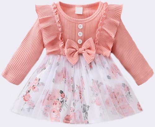 Image of OMALI Baby Girl Dungry Dress | Long Sleeve | Infant Casual Dress | Ruffle Print Clothes