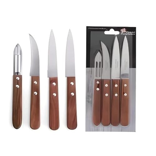 Générique Lot de 4 couteau de cuisine - 2 office - 1 eplucheur - 1 bec oiseau - Bois - 247