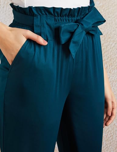 Image of Amazon Brand - Symbol Women Tapered Paper Bag Trousers (High Rise Ankle Length | with Self Fabric Belt) (Available in Plus Sizes)