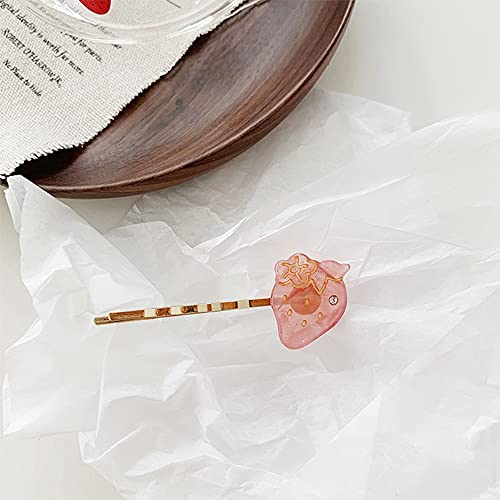 4 Pcs Cute Hair Clips With Strawberry Pattern Mgpferd Pink Resin Duckbill Clip Bangs Clips Hairpin Headdress Hair Accessories For Girls #TOP4