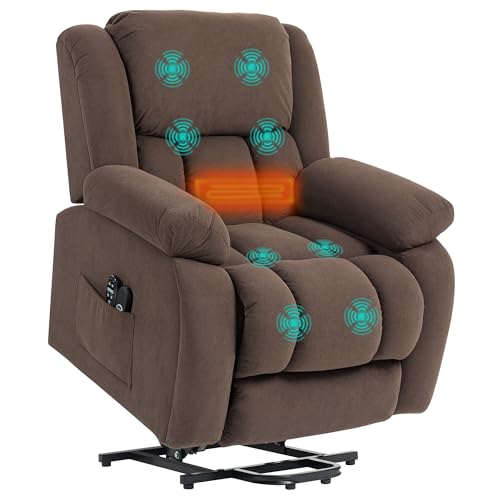 HOMCOM Fauteuil releveur électrique Chauffage et Massage par Vibration Fauteuil Relax électrique en Velours Dossier inclinable Assise Large Ports USB télécommande Repose-Pied Poche latérale Marron