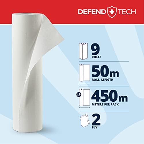 Papernet Defend Tech - Medical Paper Roll for Bed 419287, 9 Rolls Made of Pure Cellulose, with Antibacterial Additive, 2 Ply, Length 50m, 143 Sheets per Roll, Roll Measures 59x53cm