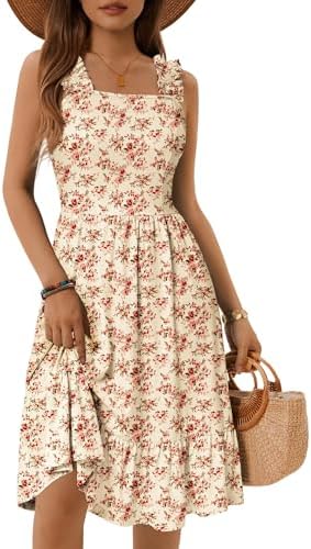 ZABERRY Womens Summer Midi Dress 2026 Elastic Straps Square Neck ...