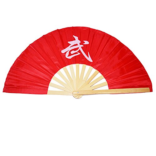 (ジ-ライク) G-like 太極拳 扇子 竹の骨 音が出る 練習 演舞用 華武扇 赤 センス (ホワイト骨ー武, 33.3)