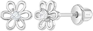 925 Sterling Silver CZ Flower Earrings for Young Girls - Hypoallergenic Screw Back Girls Earrings with 7mm Flower Design - Lightweight Safety Screw Back Earrings for Toddlers & Kids