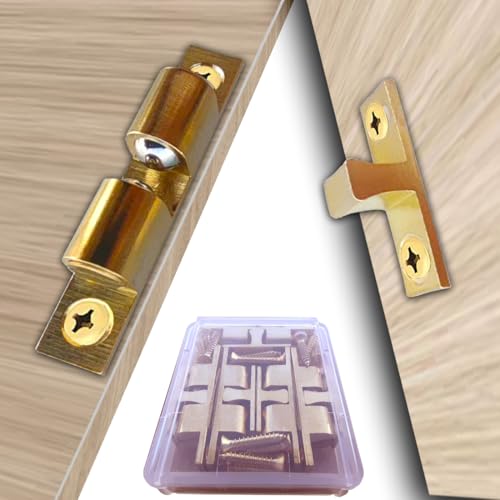 WakeTek Cabinet Brass Clasp Buckles with Screws, These Door Catchs're Double Ball Tension Roller Latch for Various Cabinet Doors (Solid Copper, Adjustable and Durable) (Brass Catch A(40MM))
