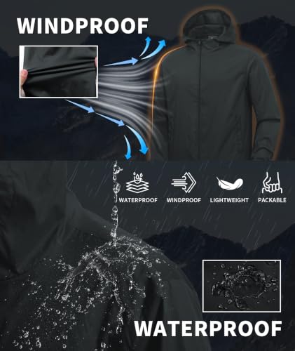 Image of ZITY Mens Lightweight Hooded Waterproof Rain Jacket Packable Windbreaker