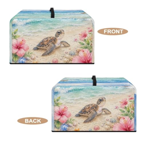 Image of Microwave Oven Cover, Air Fryer Toaster Oven Dust Cover Protective Dust-Proof Countertop Appliance Protector, S, 18.25 x 14.5 x 11 Inches, Beach Sea Turtle Hibiscus Flower