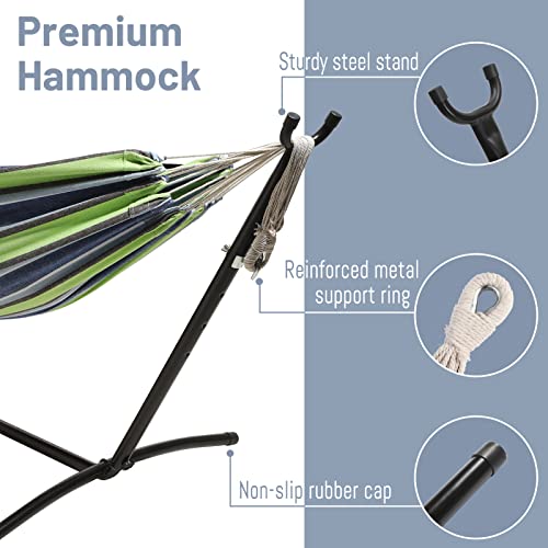 Superjare Hammock With Stand, 2 Person Heavy Duty Hammock Frame, 450Lbs Capacity, Hammock For Outside, Portable Hammock With Carrying Bag, For Beach, Camping, Backyard - Blue/Green #TOP4