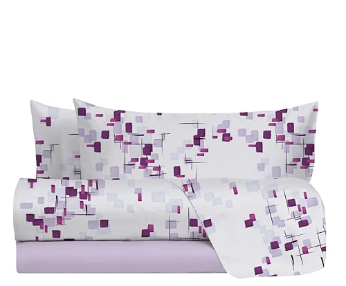 hermet Set Lenzuola Letto Matrimoniale In 100% Cotone Fantasia, Completo Letto 2 Piazze, Lenzuolo da Sopra + Lenzuolo con Angoli +2 Federe, Terry Glicine